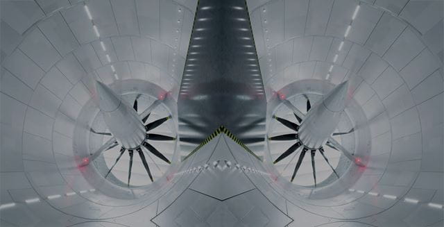 a mirrored image of a aeronautical engine